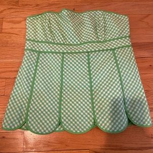 Lily Pulitzer green and white gingham strapless top